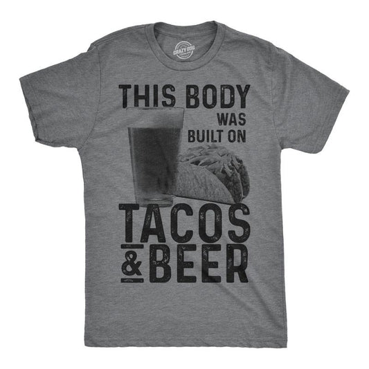 Mens This Body Was Built On Tacos And Beer Hilarious T Shirt for Guys Funny Top Mens Funny T Shirts Cool Tees Soft...