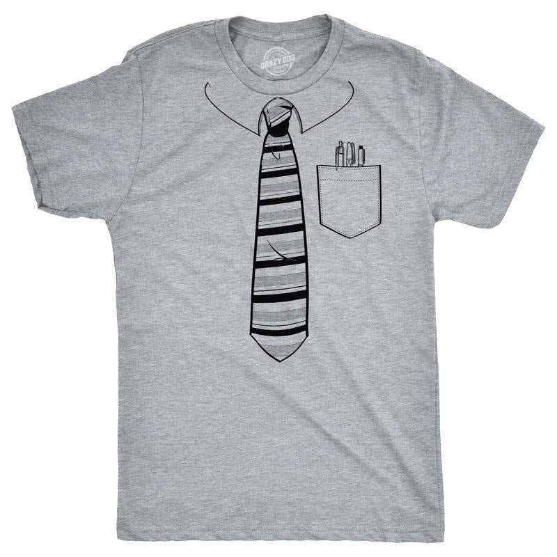 Mens Tie With Pocket Of Pens T Shirt Funny Fake Office Work Attire Joke Tee for Guys Mens Funny T Shirts Cool Tees Soft...