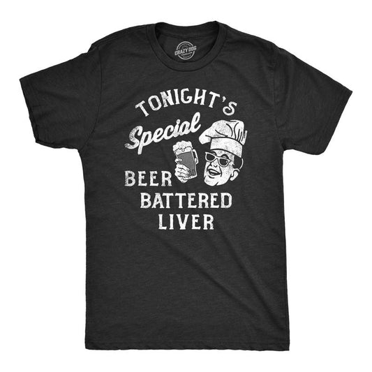 Mens Tonights Special Beer Battered Liver T Shirt Funny Drunk Alcoholics Beer Lovers Tee for Guys Mens Funny T Shirts...