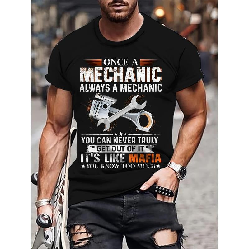 Mens Tools Print T-Shirt - Relaxed Casual Short Sleeve Crew Neck Tee for Outdoor Activities - High-Quality Mens Clothing...