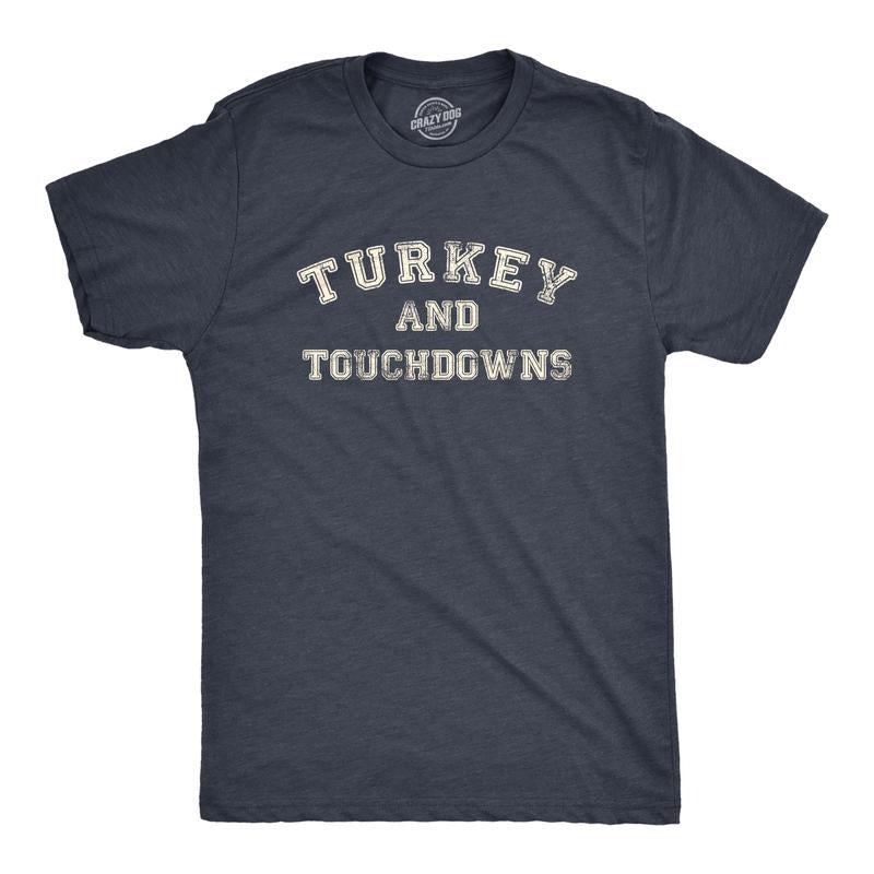 Mens Turkey And Touchdowns T Shirt Funny Thanksgiving Dinner Football Lovers Tee For Guys Mens Funny T Shirts Cool Tees...