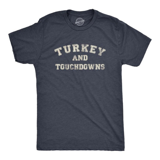Mens Turkey And Touchdowns T Shirt Funny Thanksgiving Dinner Football Lovers Tee For Guys Mens Funny T Shirts Cool Tees...