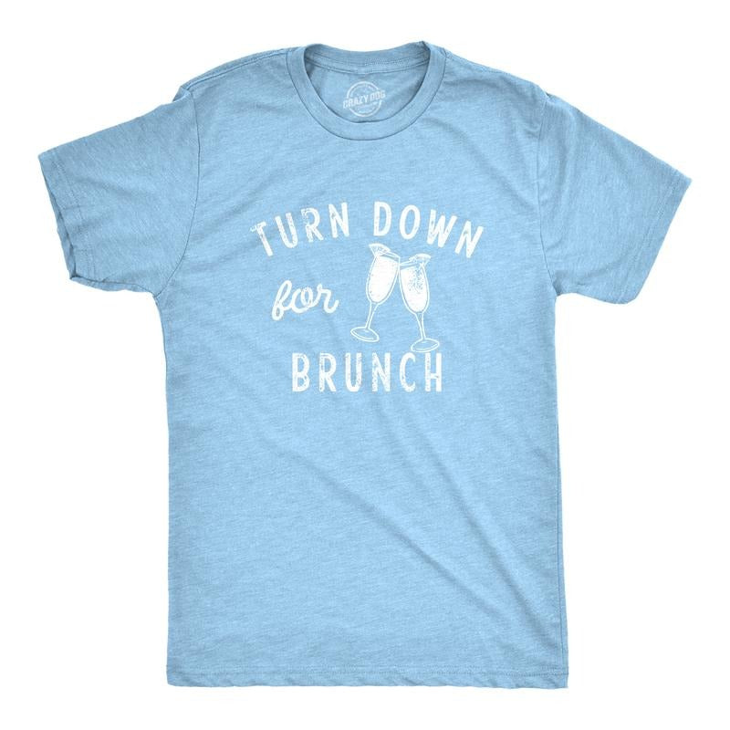Mens Turn Down For Brunch T Shirt Funny Breakfast Mimosa Drinking Lovers Tee For Guys Mens Funny T Shirts Cool Tees Soft...