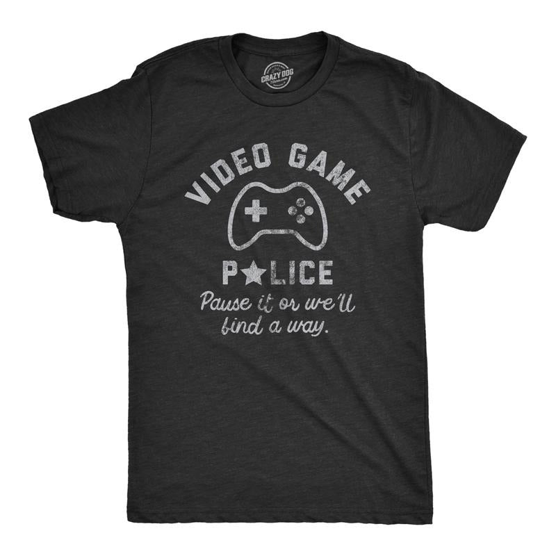 Mens Video Game Police T Shirt Funny Video Gamer Controller Joke Tee for Guys Mens Funny T Shirts Cool Tees Soft Stylish...