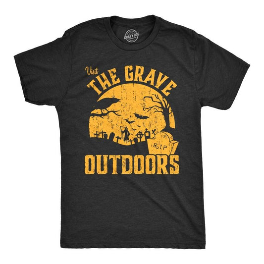 Mens Visit The Grave Outdoors T Shirt Funny Halloween Cemetary Tee For Guys Mens Funny T Shirts Cool Tees Soft Stylish...