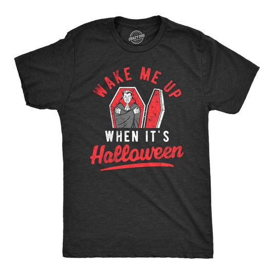 Mens Wake Me Up When Its Halloween T Shirt Funny Vampire Spooky Season Lover Tee For Guys Mens Funny T Shirts Cool Tees...