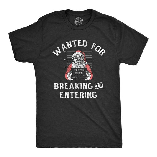 Mens Wanted For Breaking And Entering T Shirt Funny Xmas Santa Mugshot Break In For Guys Mens Funny T Shirts Cool Tees...