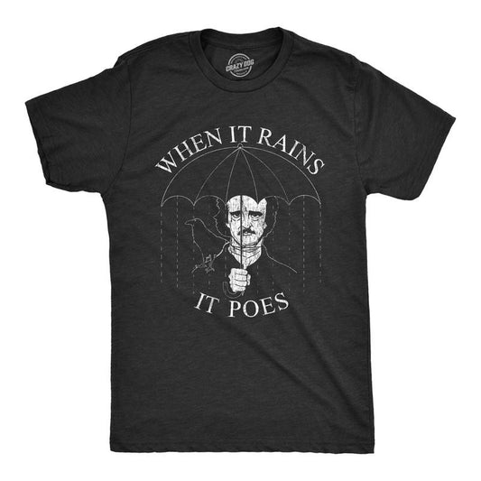 Mens When It Rains It Poes T Shirt Funny Edgar Allan Poe Poetry Graphic Novelty Tee Mens Funny T Shirts Cool Tees Soft...