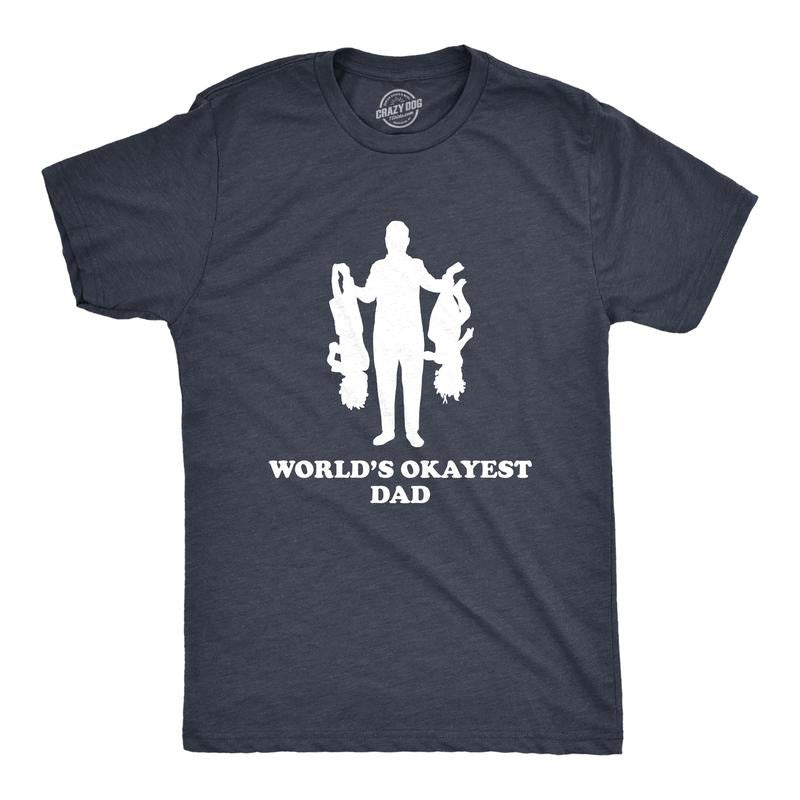 Mens Worlds Okayest Dad Holding Upside Down Kids T Shirt Funny Father's Day Tee Mens Funny T Shirts Cool Tees Soft...