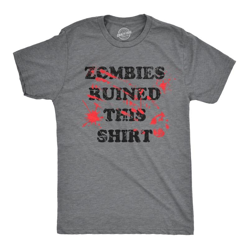 Mens Zombies Ruined This Shirt Tee Funny Bloody Halloween Undead Joke T Shirt For Guys Mens Funny T Shirts Cool Tees Soft...