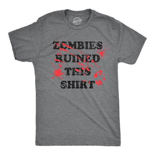Mens Zombies Ruined This Shirt Tee Funny Bloody Halloween Undead Joke T Shirt For Guys Mens Funny T Shirts Cool Tees Soft...