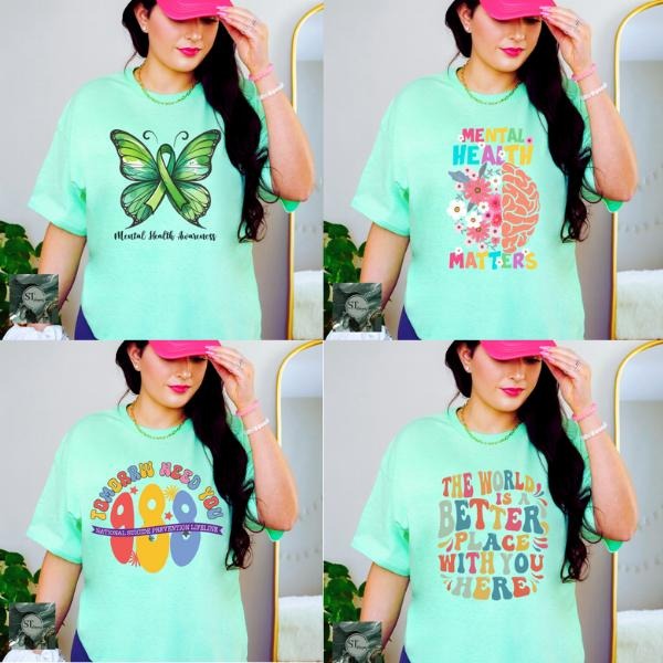 Mental Health Awareness Mint Green T-Shirt Top Womenswear Statement Tee Casual Shortsleeve Hoodie, Sweatshirt
