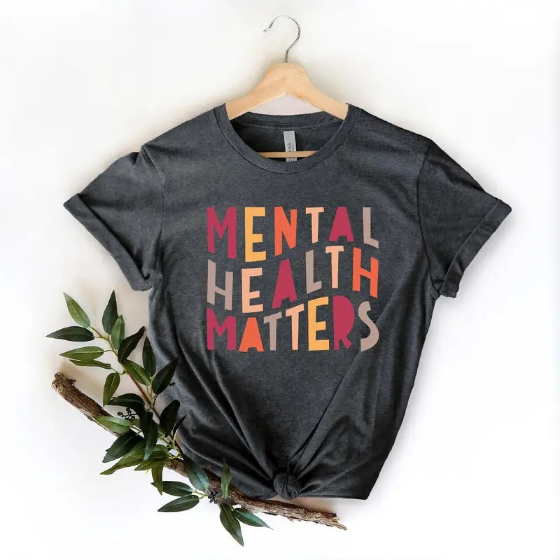 Mental Health Matters Shirt - Short Sleeve Cotton T-Shirt with "MENTAL HEALTH MATTERS" Design, Ideal for Awareness and...