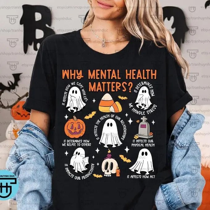 Mental Health Shirt Halloween Therapist School Counselor Halloween Shirt School Psychologist Teacher Funny Halloween...