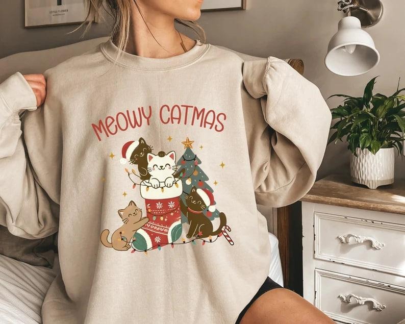 Meowy Catmas Sweatshirt, Cat Christmas Shirt Gift for Cat Lover Sweatshirt Meowy Christmas Sweater Cat Lover Gift Cat...