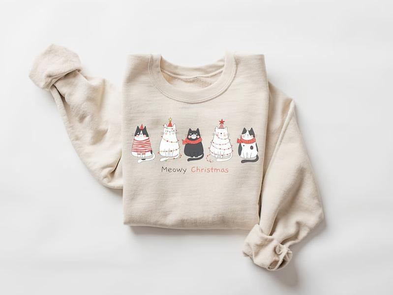 Meowy Christmas Sweatshirt,Happy Cat Year Shirt,Funny Christmas Cat Shirt,Cat Christmas Sweatshirt,Cats Sweatshirt,Cat...