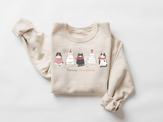 Meowy Christmas Sweatshirt,Happy Cat Year Shirt,Funny Christmas Cat Shirt,Cat Christmas Sweatshirt,Cats Sweatshirt,Cat...