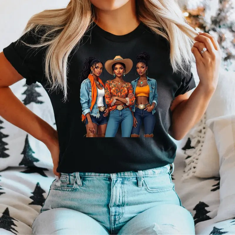 Merch Black Cowgirl T-Shirt, Western Rodeo Melanin Black History Shirt, Afro Women Tee, Black Western Women Tee, African...