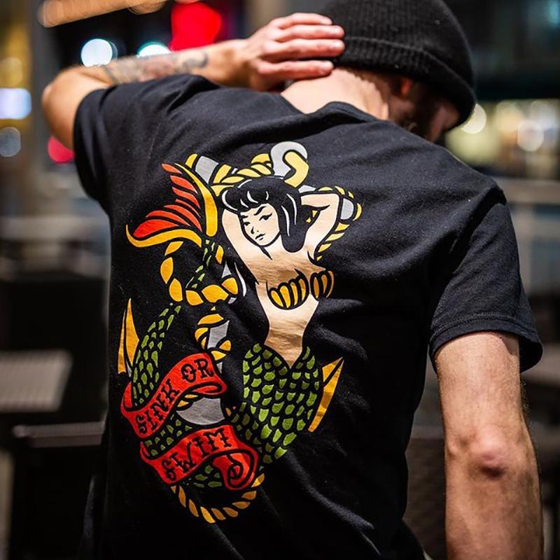 Mermaid retro print men's casual t-shirt - Naughty Clothes Men Hoodie, Sweatshirt | WearSparks.com