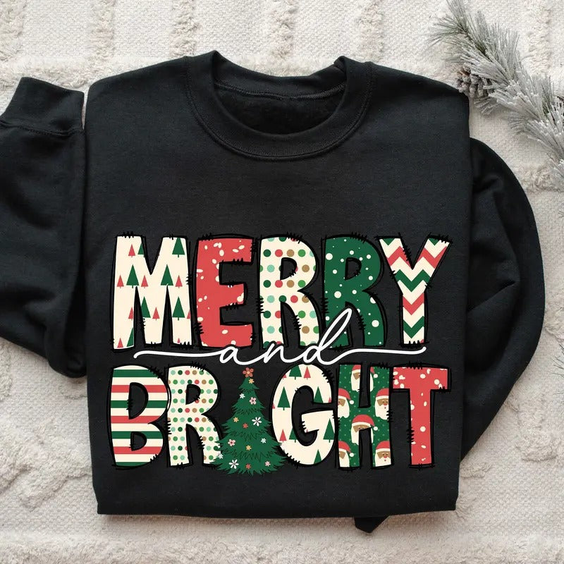 Merry And Bright Sweatshirt Family Christmas Sweatshirt Christmas Sweatshirts For Women Merry Christmas Sweatshirt Cotton...