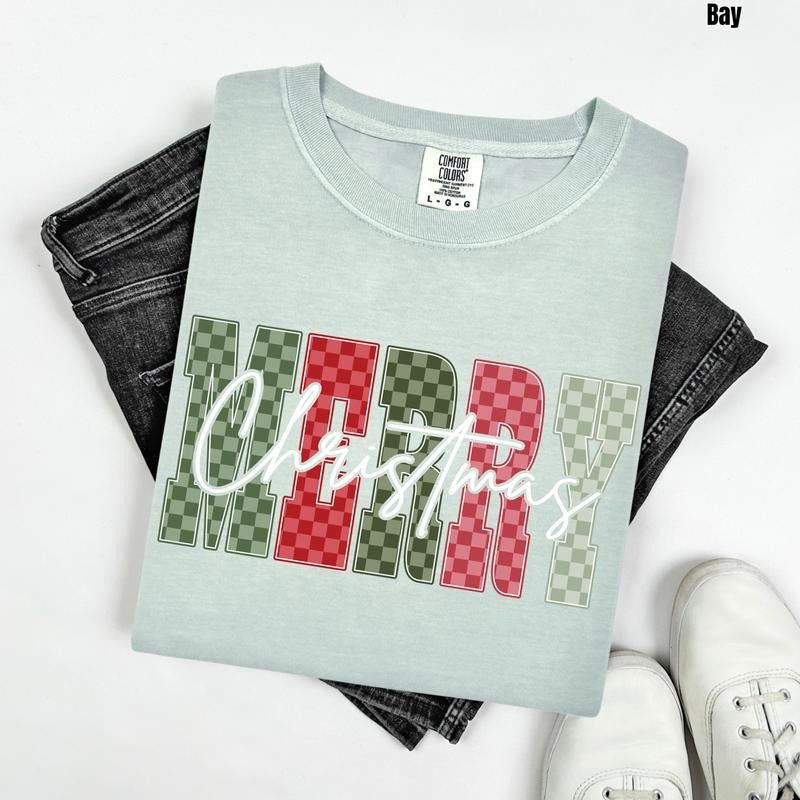 Merry Checker Christmas Comfort Colors T-Shirt 'NLB' Hoodie, Sweatshirt | WearSparks.com