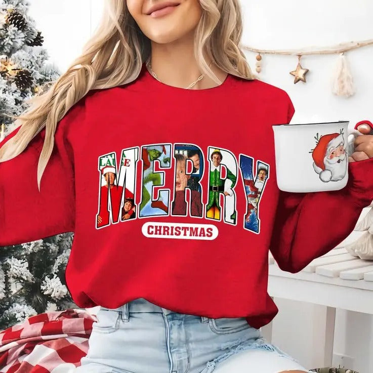 Merry Christmas 90s Movies Crewneck, Vintage Christmas Movies Shirt, Retro Xmas Movies Shirt, Winter Tee, Xmas Hoodie...
