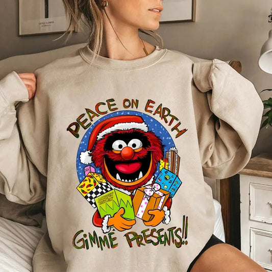 Merry Christmas Carol Sweatshirt, Muppet Xmas Shirt, Peace On Earth Sweatshirt, Gimme Present Shirt, Xmas Holiday Tee...