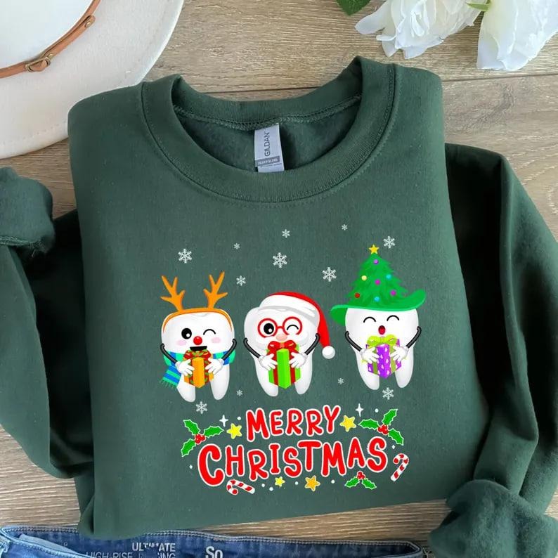 Merry Christmas Dentist T-shirt, Funny Christmas Teeth Sweatshirt, Christmas Gift For Dentist, Dental Assistant Shirt,...