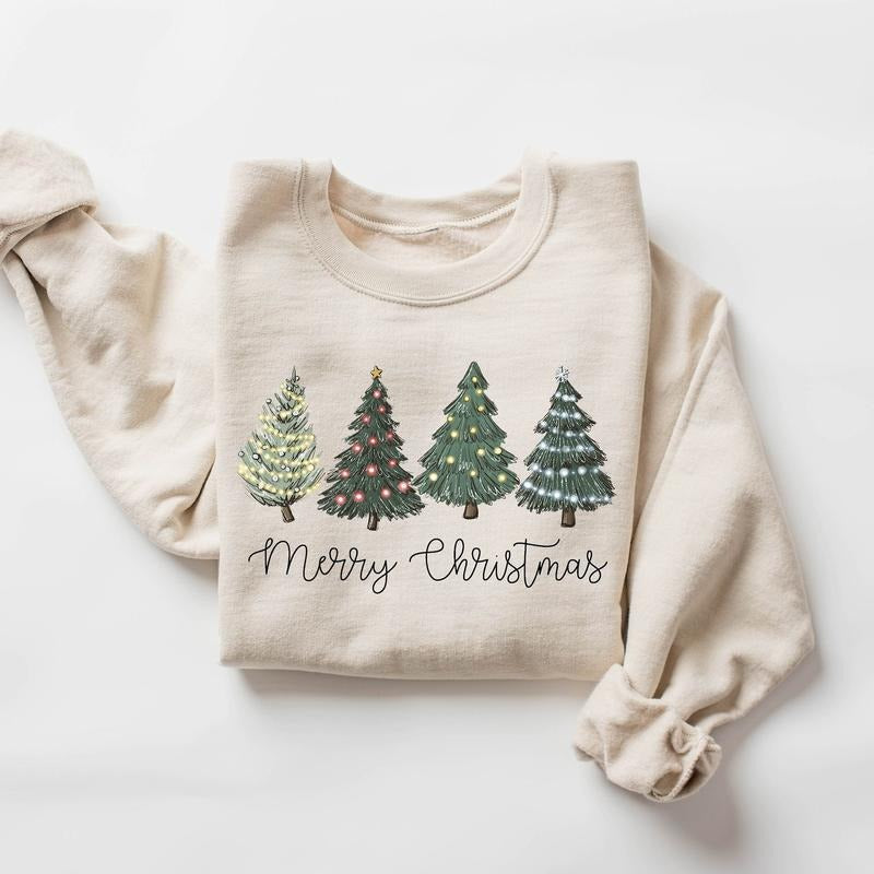 Merry Christmas Pine Trees Sweatshirt, Christmas Trees Sweater, Christmas Trees Winter Shirt, Winter Xmas Holiday...