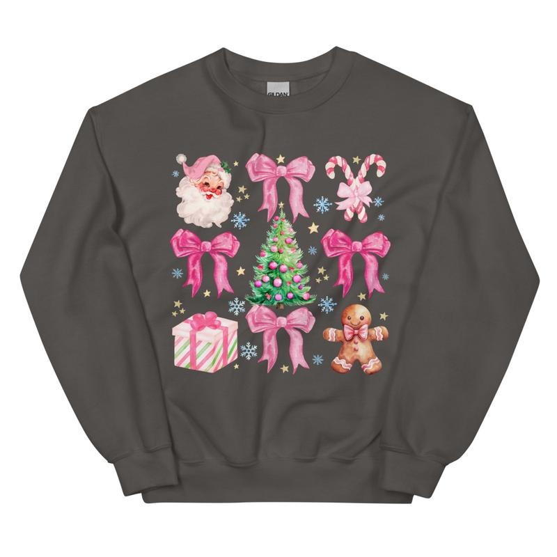 Merry Christmas Pink Doodles Christmas Winter Graphic Long Sleeve Casual Cotton Polyester Oversized sweatshirt - Comfort...
