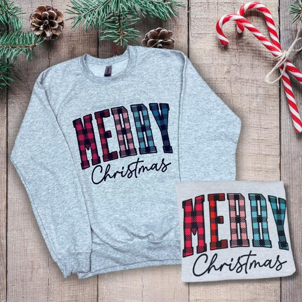 Merry Christmas Plaid T-shirt- Longsleeve-Crewneck Hoodie, Sweatshirt | WearSparks.com