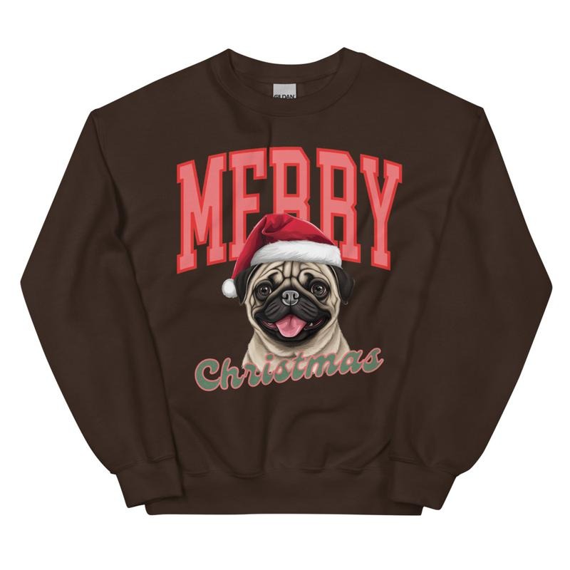 Merry Christmas Pug Sweatshirt, Christmas Dog, Festive Holiday Crewneck, Custom Sweatshirt T-Shirts, Hoodie | WearSparks.com