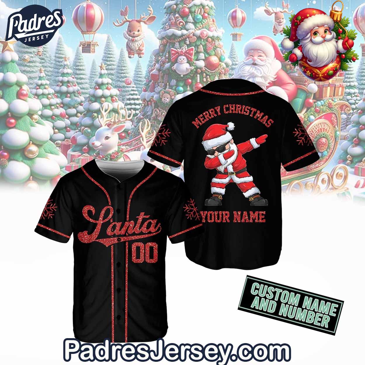 Merry Christmas Santa Baseball Jersey Outfit - Custom Name - Padres Jersey Oasis: Elevate Your Baseball Style Game...