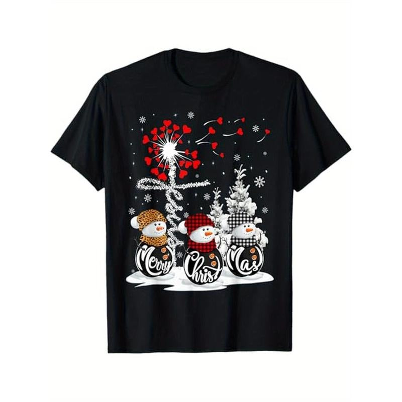 Merry Christmas Snowman Leopard Buffalo Red Plaid Men T-Shirt, 100% Cotton, Gifts for Men Dad Husband Grandpa, S-XXXL,...