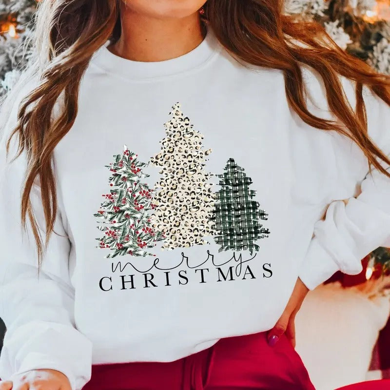 Merry Christmas Sweatshirt and Hoodie, Christmas Crewneck, Womens Christmas Sweatshirt, Christmas Tree Sweatshirt, Womens...