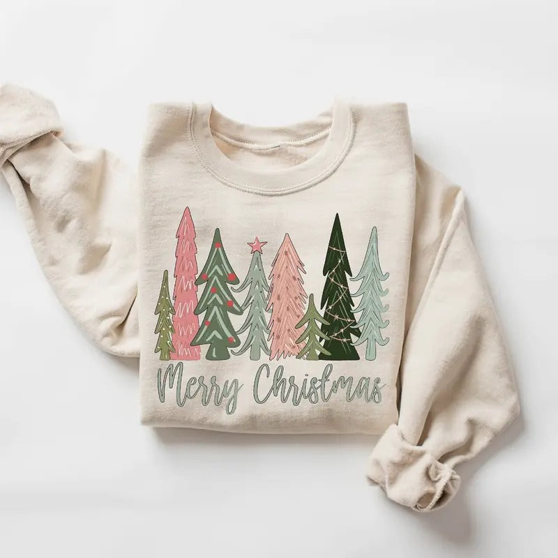 Merry Christmas Tree Sweatshirt, Christmas Tree Sweatshirt, Merry And Bright Christmas Sweatshirt, Winter Holiday...