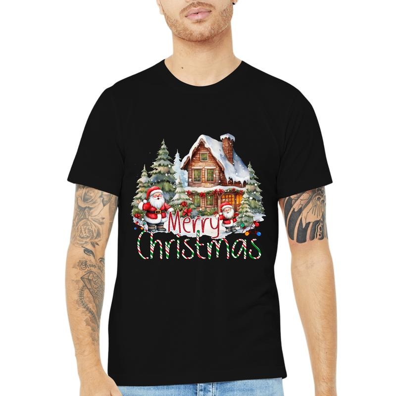 Merry Christmas, Christmas Scene Theme T-shirt, Perfect For Outdoor Sports And Daily Activities, Casual Short-sleeved...