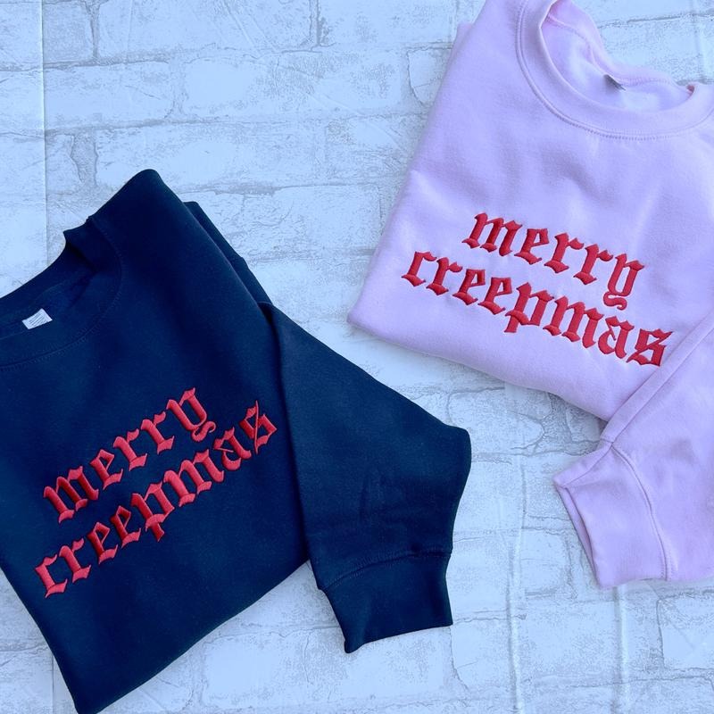 Merry Creepmas Embroidered Crewneck Unisex Sweatshirt Spooky Christmas T-Shirts, Hoodie | WearSparks.com