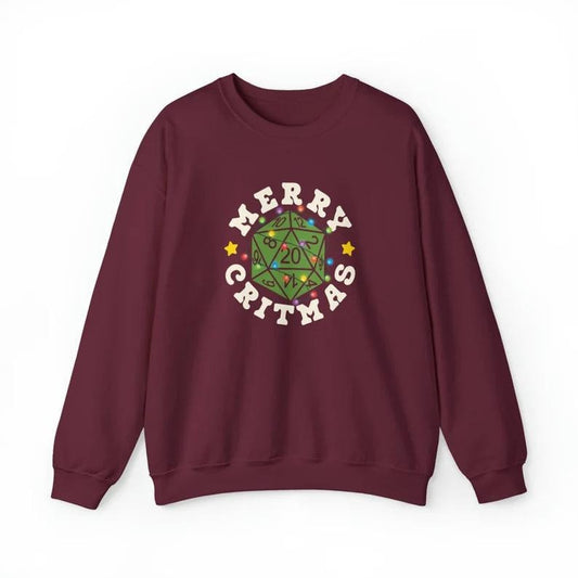 Merry Critmas Christmas DND Dungeon Master gift RPG gamer player D20 Christmas gift Unisex Crewneck Sweatshirt, Tabletop...