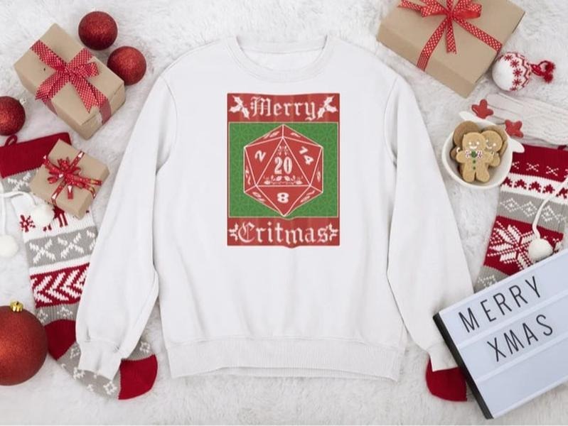 Merry Critmas D20 Holiday Christmas Sweatshirt | Dungeons and Dragons | DnD | Unisex Heavy Blend Crewneck Sweatshirt |...