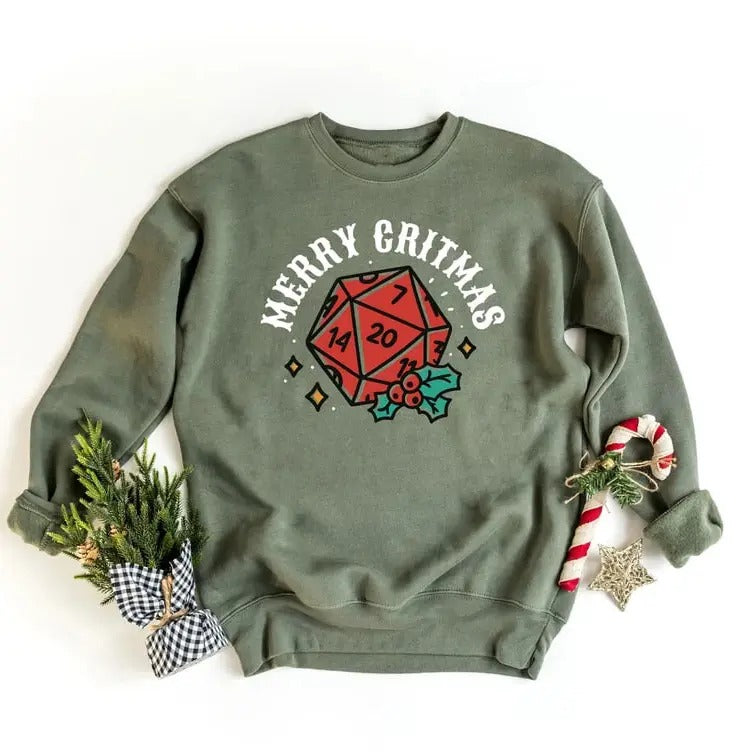 Merry Critmas DND Sweatshirt, Dungeons and Dragons Christmas Sweatshirt, Christmas Sweatshirt For DnD Fans, Polyhedral...