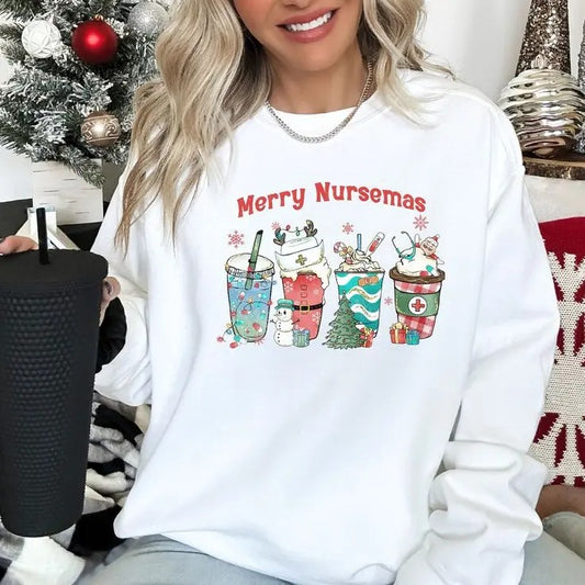 Merry Nursemas Christmas Sweatshirt For Nurse,  Crewneck, Coffee Sweatshirt, Coffee Lover Gift, Holiday Sweater, Xmas Tee...