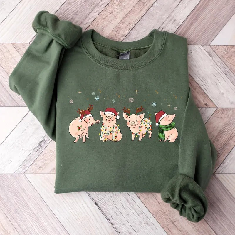 Merry Pigmas Sweatshirt, Christmas Pig Sweater, Christmas Pig Shirt, Pig Lover Gift T-Shirt, Funny Farmer Shirt Hoodie