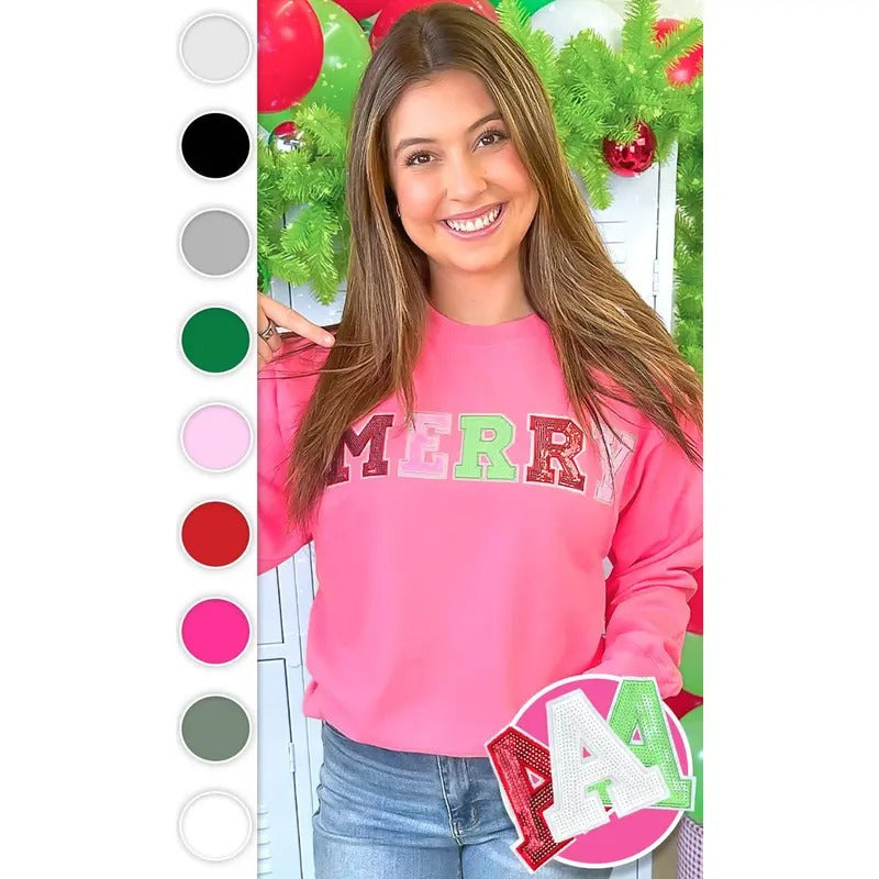 Merry Sequin Christmas Graphic Sweatshirt T-Shirts, Hoodie | WearSparks.com