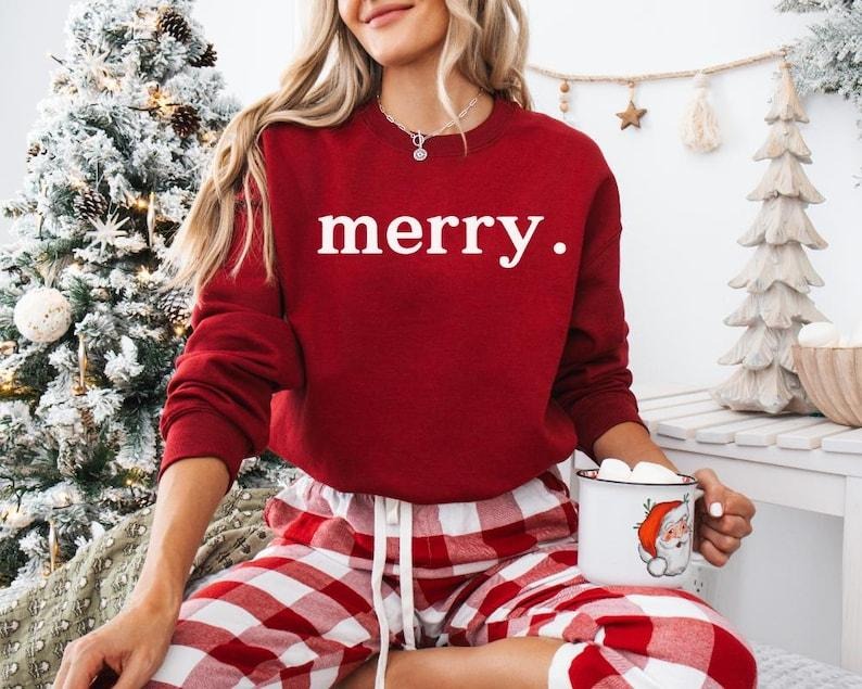 Merry Sweatshirt, Merry Christmas Sweatshirt, Christmas Matching pajamas, Christmas shirt for Women, Christmas Crewneck,...