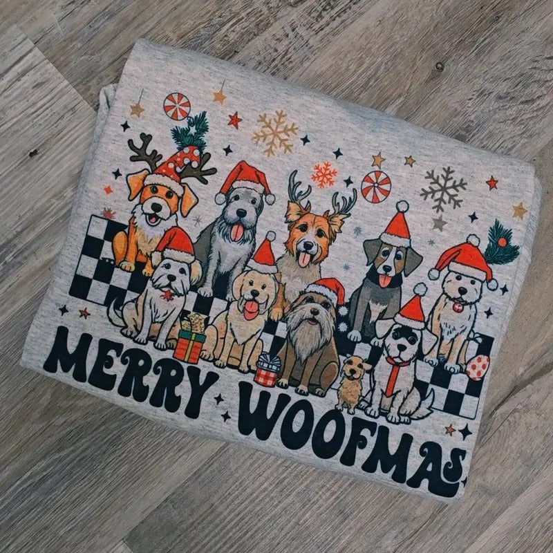 Merry Woofmas Dog Lovers Graphic Tee or Sweatshirt Hoodie | WearSparks.com