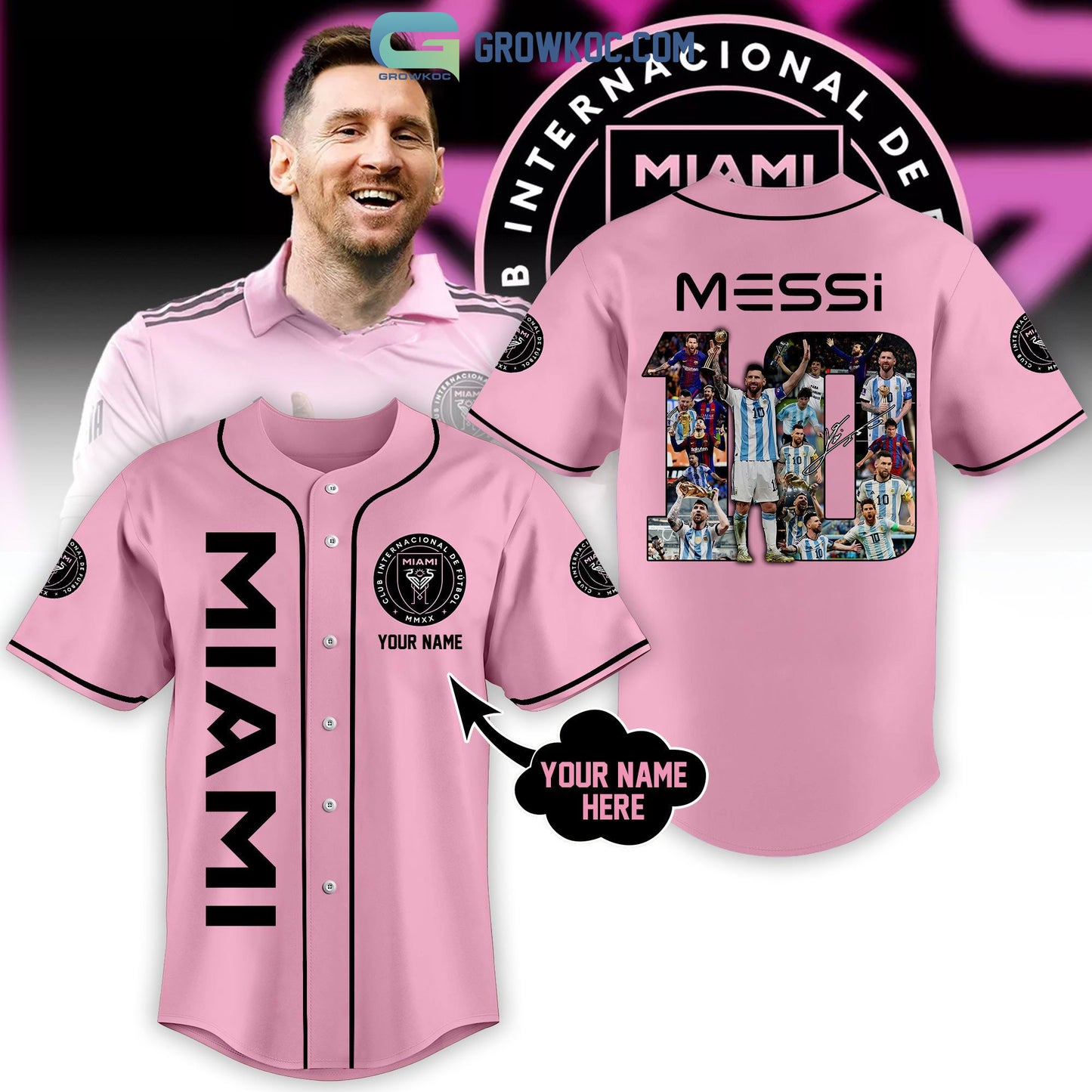 Messi 10 Miami FC Personalized Baseball Jersey