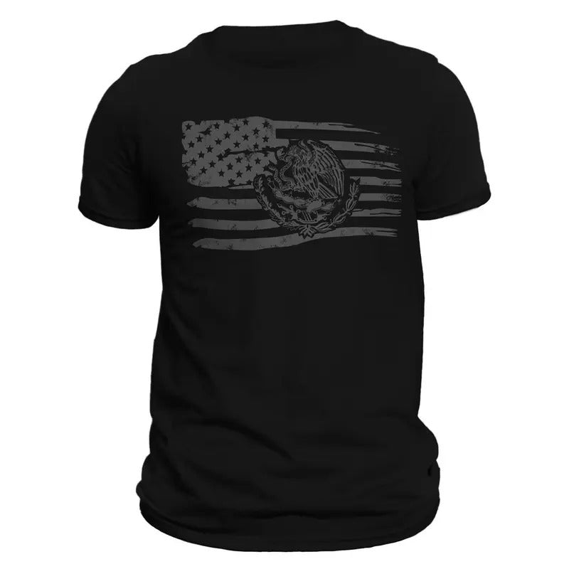 Mexican American Flag T-Shirt - 100% Ring-spun Combed Cotton, Crew Neck, Regular Fit, Casual Style, Lightweight, Machine...