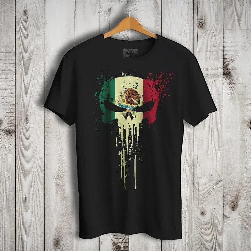 Mexican Flag Skull El Castigador Short Sleeve T-Shirt- Playera De Mexico Casual Crewneck Hoodie, Sweatshirt | WearSparks.com