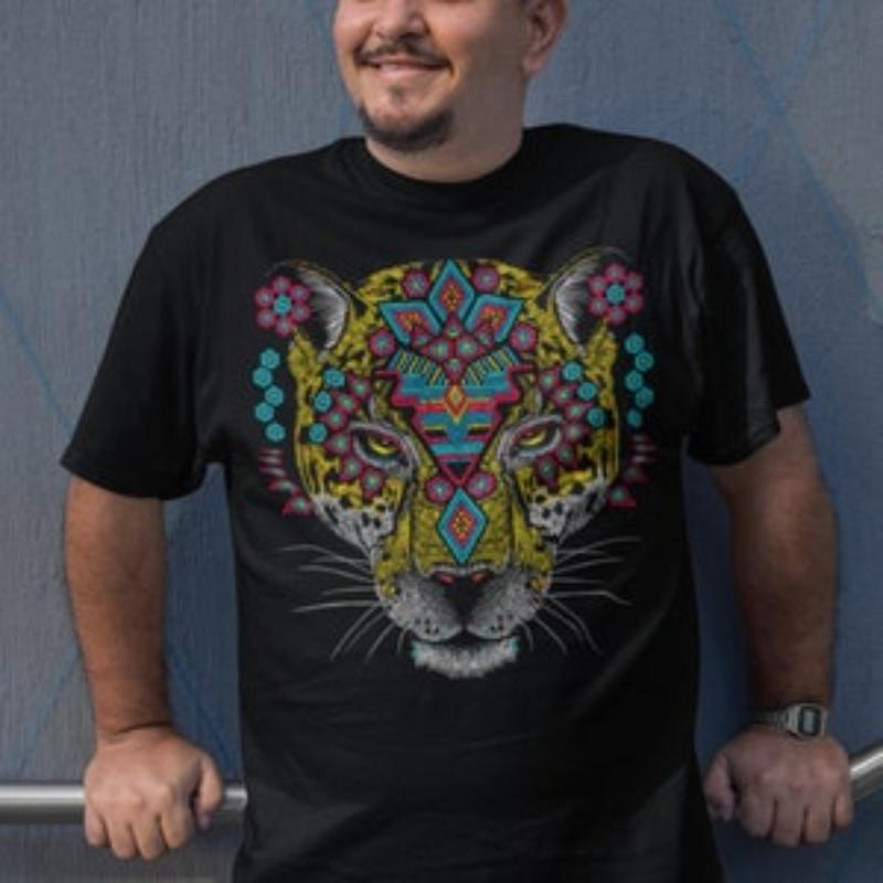 Mexican Jaguar Art Print T-shirt for Men - Unique Mexican Gift .made in usa Hoodie, Sweatshirt | WearSparks.com